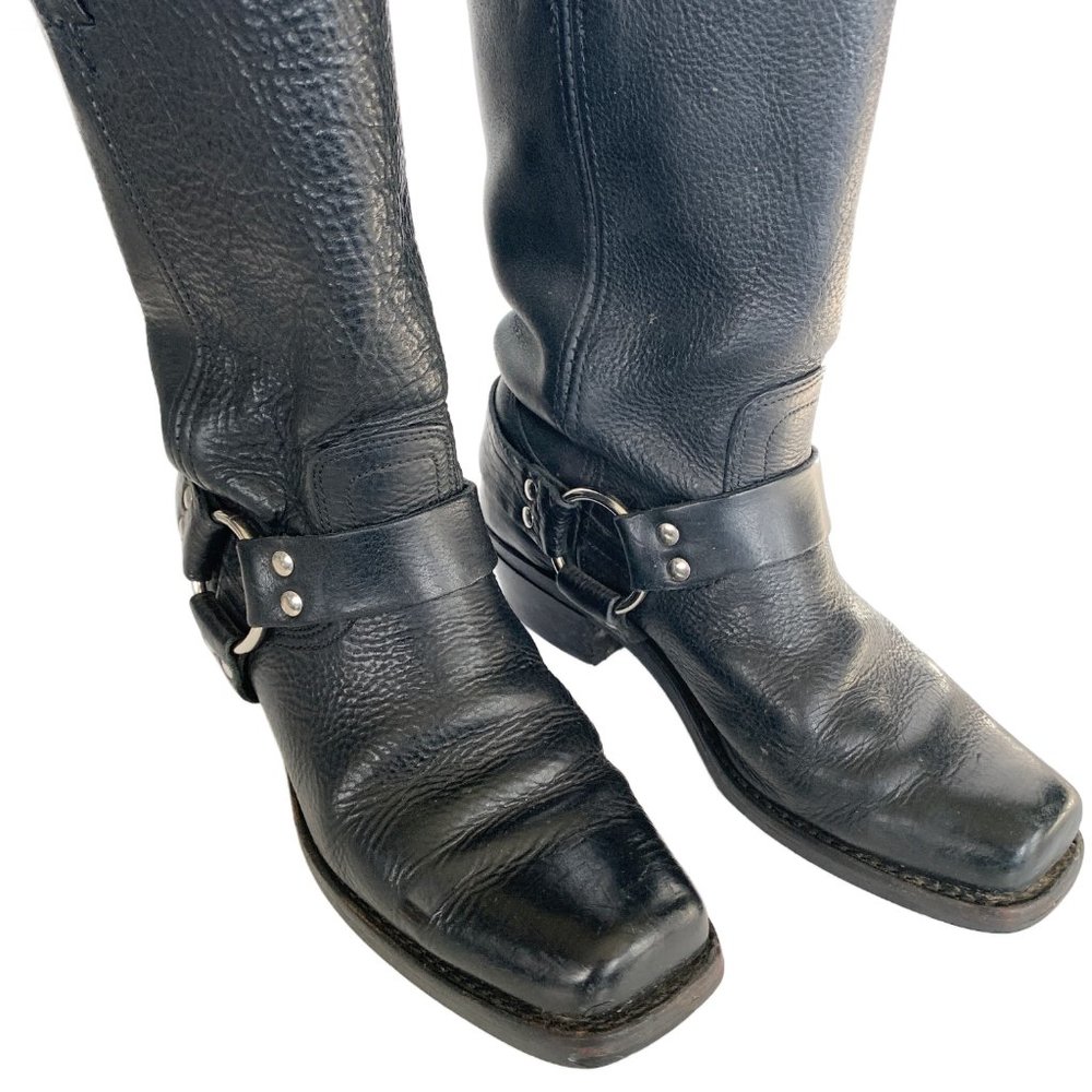 FRYE Moto Boots Harness 12R Black Leather Size 7.5